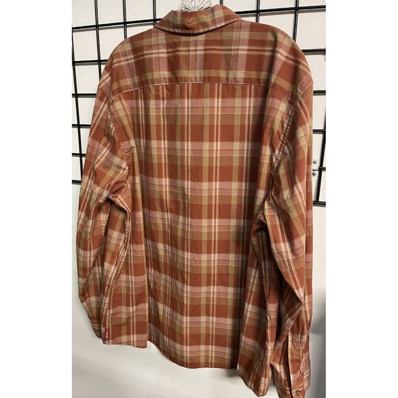 Wrangler Button Up Shirt Men's Size 2X Orange Plaid Shirt Cotton Polyester Blend - Picture 6 of 9